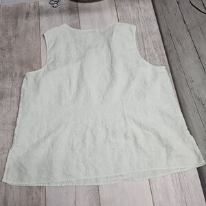 Edward Woman Irish Linen VNeck Sleeveless Top 2X Mint Green Embroidered Beads